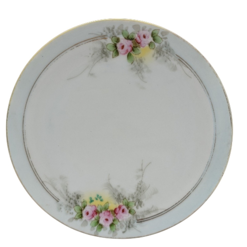 Vintage Meito China Bread Plate Bone‎ China Blue Pink Hand Painted Floral Japan